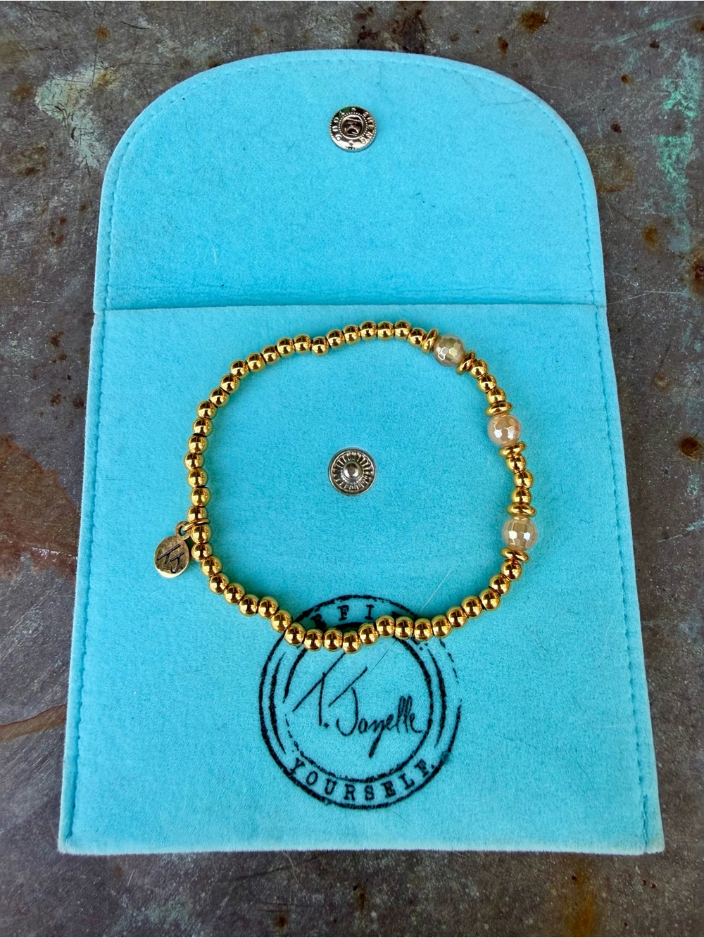 T Jazelle Gold Stainless Steel Beaded Bracelet with Beaded Accents